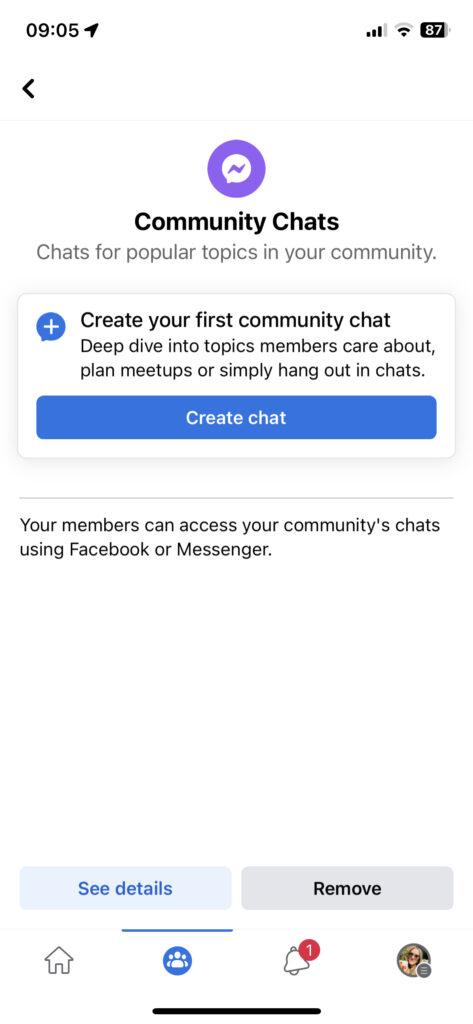 screenshot of facebook group chats function