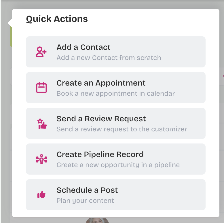 Screenshot of hubsy quick actions Screenshot of hubsy quick actions