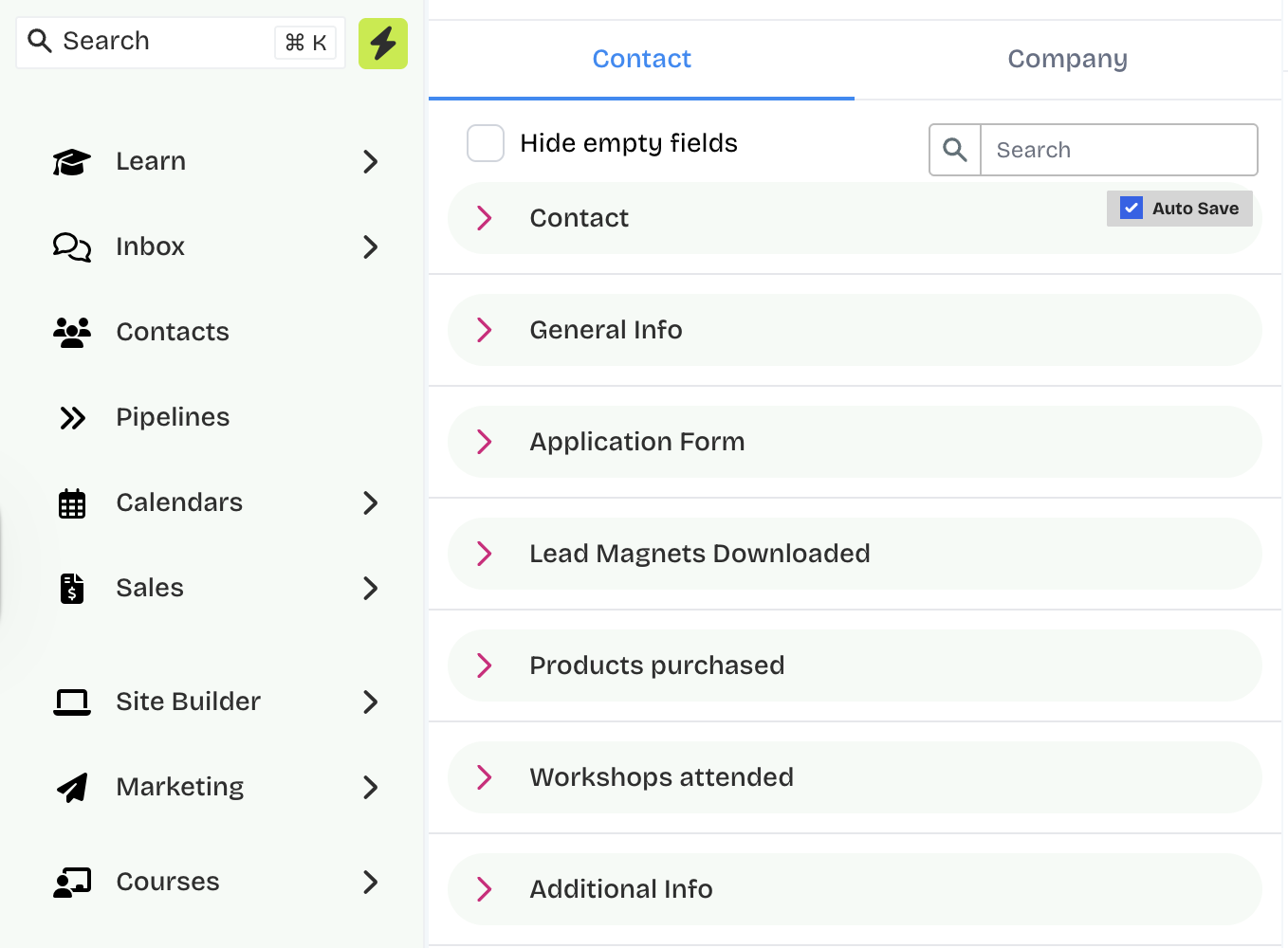 Screenshot of contact folders in Hubsy Screenshot of contact folders in Hubsy