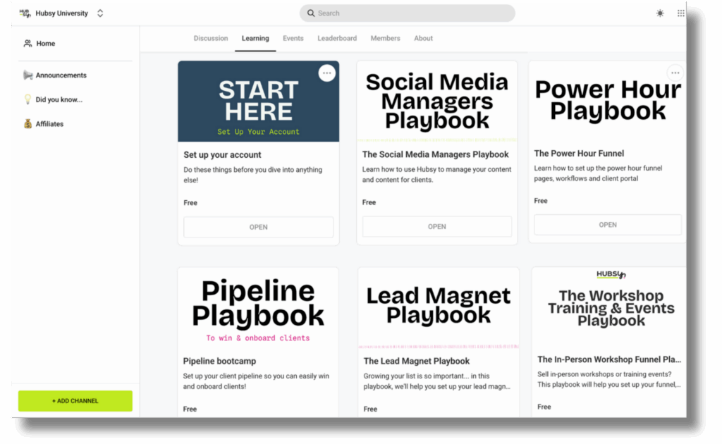 Screenshot of Hubsy university